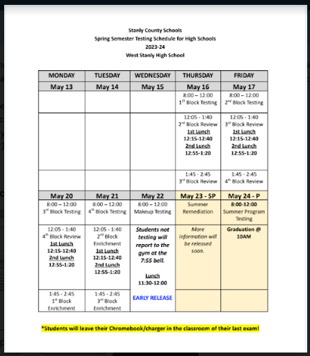 WSHS Final Exam Schedule 23-24